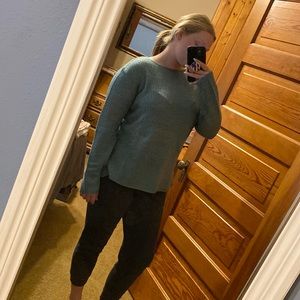 Mint green drop shoulder split hem sweater from SHEIN.